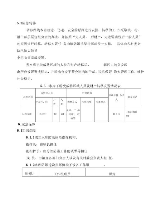 横新福镇石狗水库2019年防洪安全管理应急预案