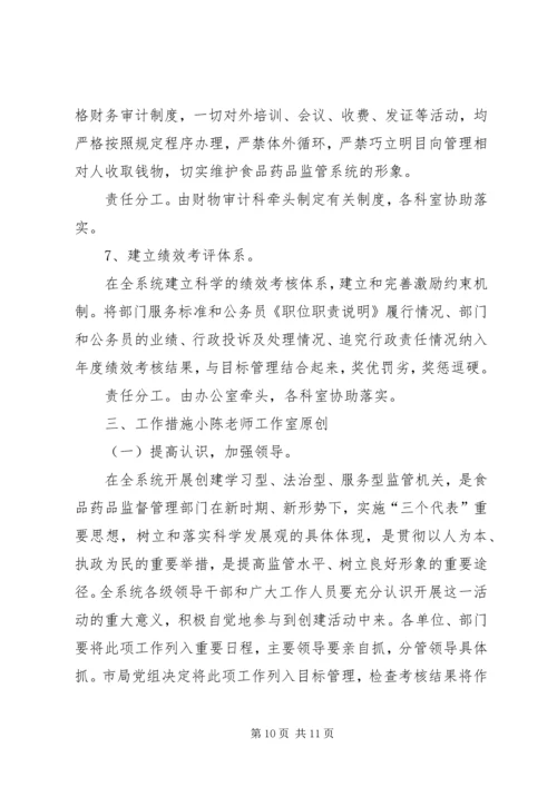 药监局创建“学习型、法治型、服务型机关”实施方案.docx