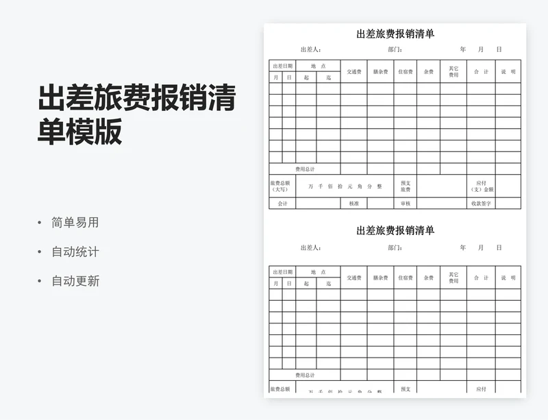 出差旅费报销清单模版