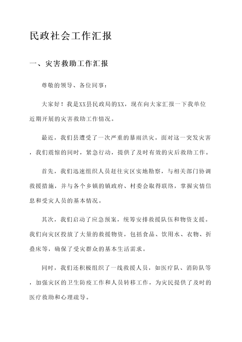 民政社会工作汇报