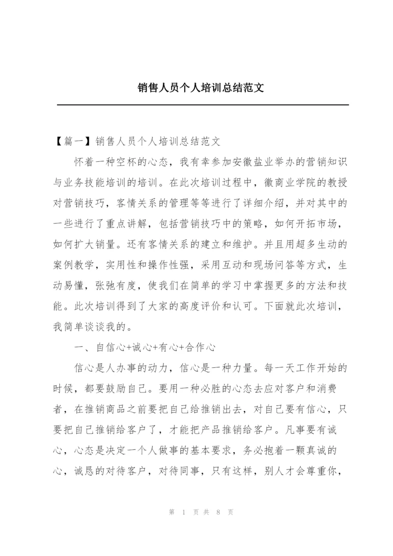 销售人员个人培训总结范文.docx