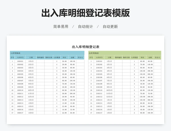 出入库明细登记表模版