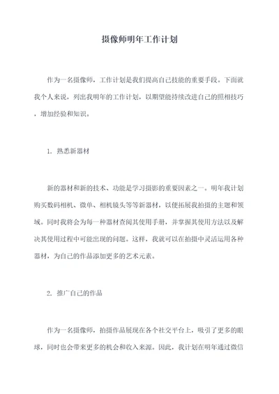 摄像师明年工作计划