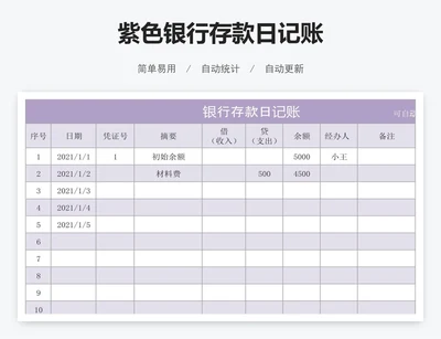 紫色银行存款日记账