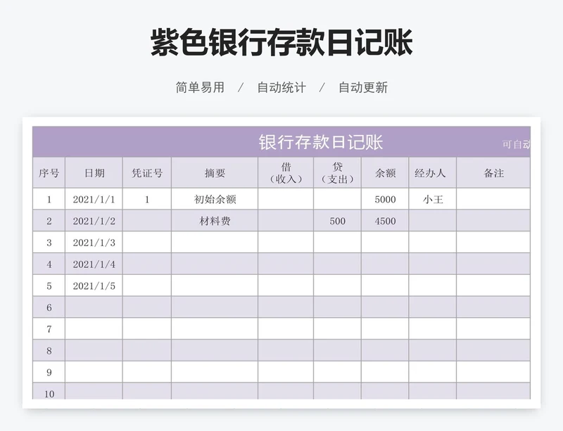 紫色银行存款日记账