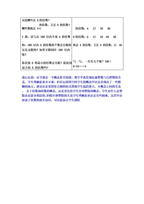 北师大版数学五年级上册《倍数与因数》教案附教学反思