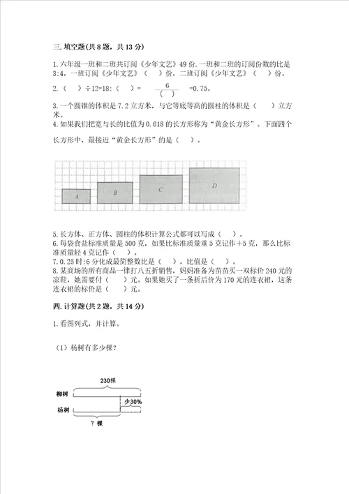 小学六年级下册数学期末测试卷附答案基础题