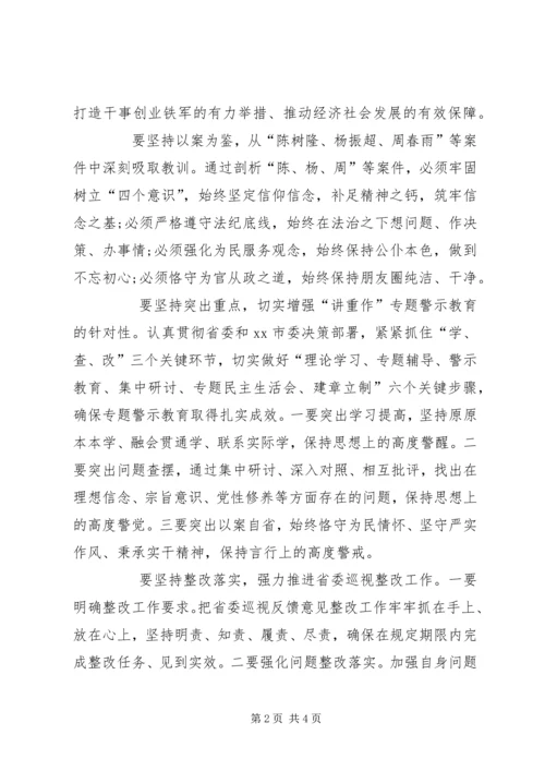 全市“讲重作”专题警示教育暨落实省委巡视整改任务推进会致辞稿.docx