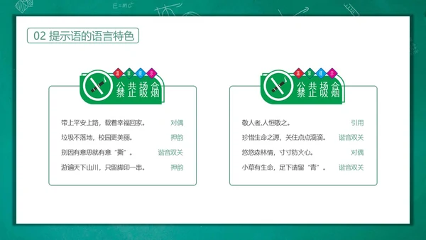 绿色黑板风卡通插画生活中的提示语主题班会动态PPT