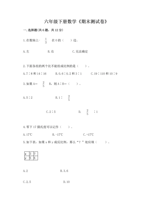 六年级下册数学《期末测试卷》精品【夺分金卷】.docx