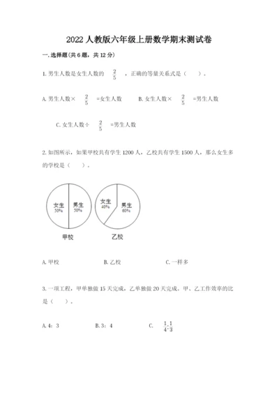 2022人教版六年级上册数学期末测试卷（网校专用）.docx