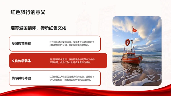 红色商务风研学旅行红色路线规划介绍PPT模板