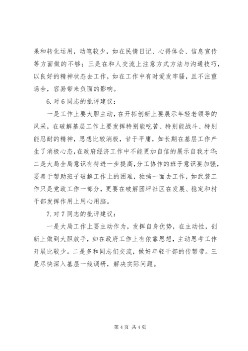 民主生活会班子成员批评意见.docx