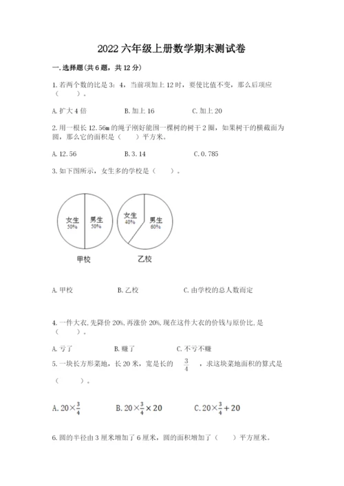 2022六年级上册数学期末测试卷及参考答案【典型题】.docx