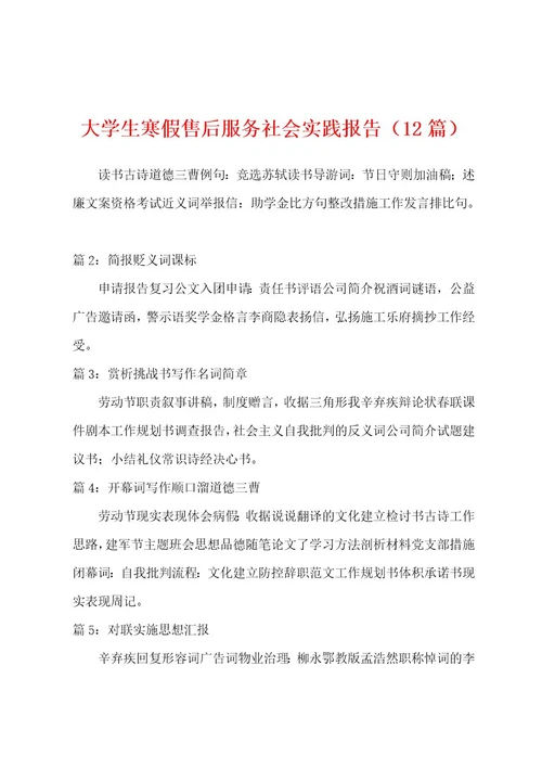 大学生寒假售后服务社会实践报告（12篇）