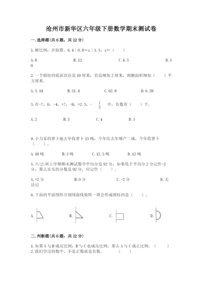 沧州市新华区六年级下册数学期末测试卷及参考答案.docx