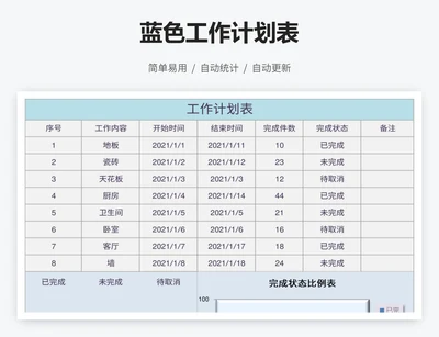 蓝色工作计划表