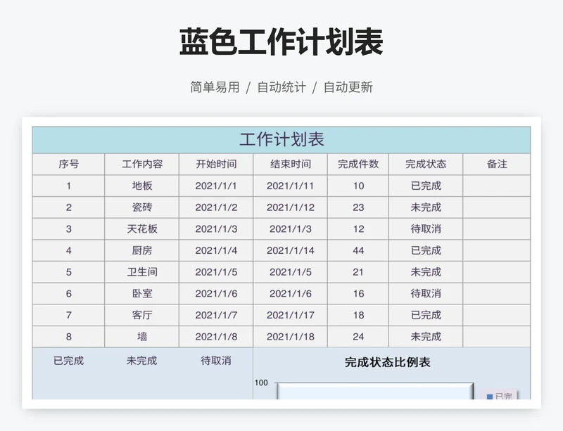 蓝色工作计划表