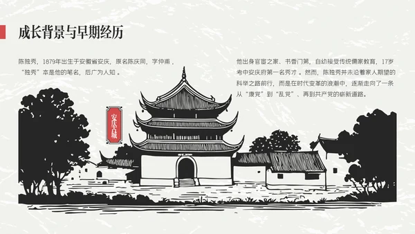 红黑色插画简约陈独秀人物介绍教学课件