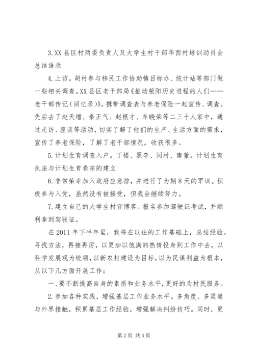 村主任助理上半年工作总结及下半年工作计划计划.docx