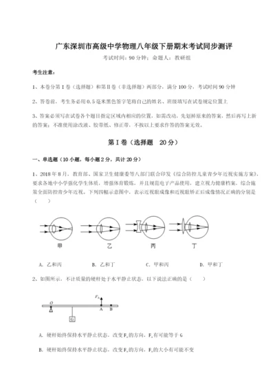 小卷练透广东深圳市高级中学物理八年级下册期末考试同步测评试题（含解析）.docx