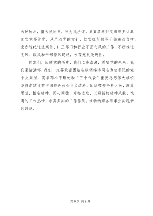 县委常委建党表彰大会上的讲话.docx