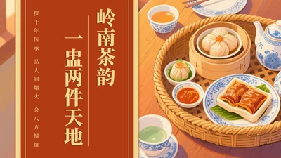 红黄中国风广式早茶家乡推荐PPT模板