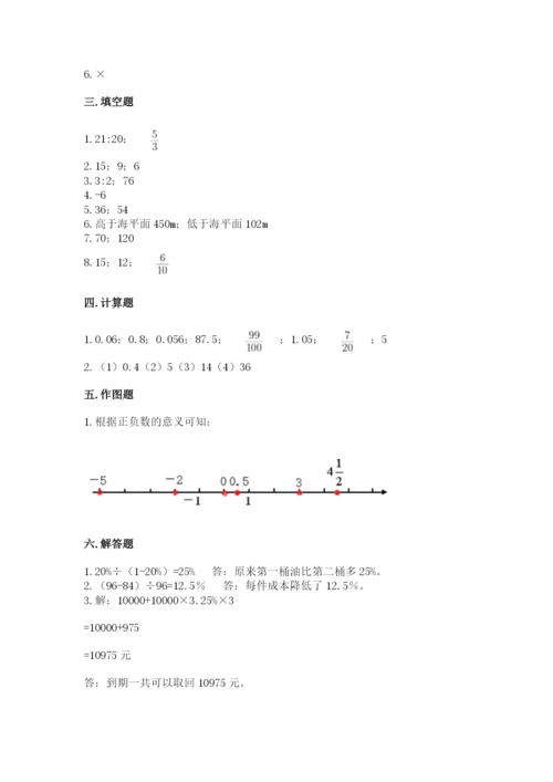 信宜市六年级下册数学期末测试卷及参考答案1套.docx