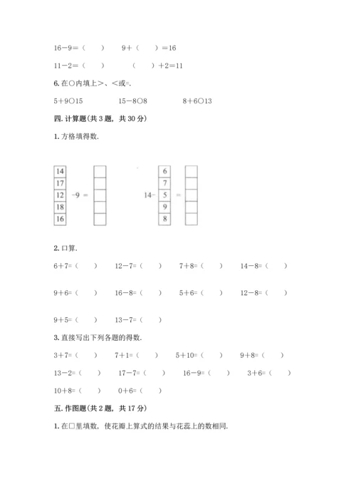 冀教版一年级上册数学第9单元20以内的减法测试卷带答案【满分必刷】.docx