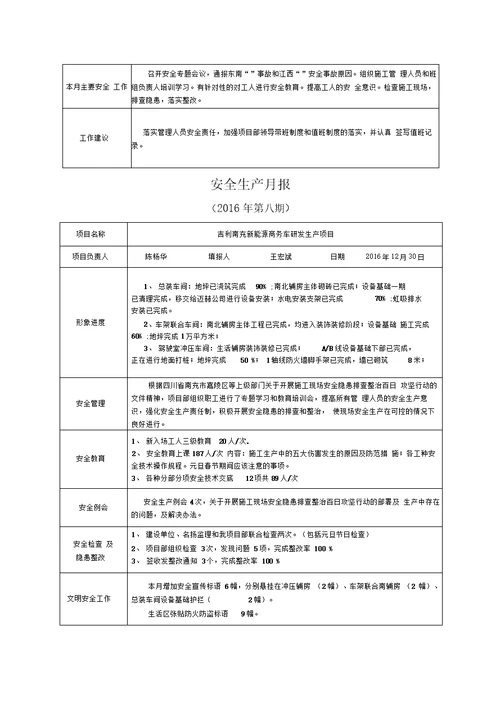 安全生产月报