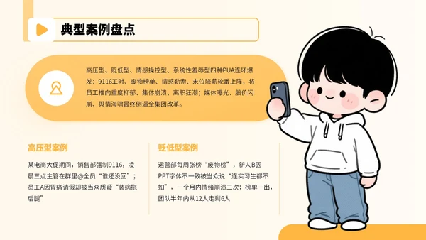 黄色插画风反对职场PUA宣传PPT