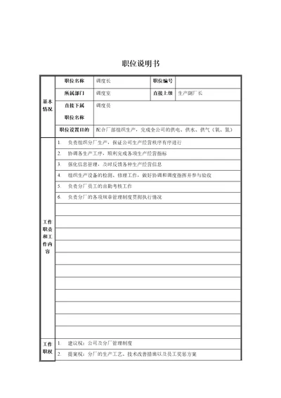 调度长职位说明书