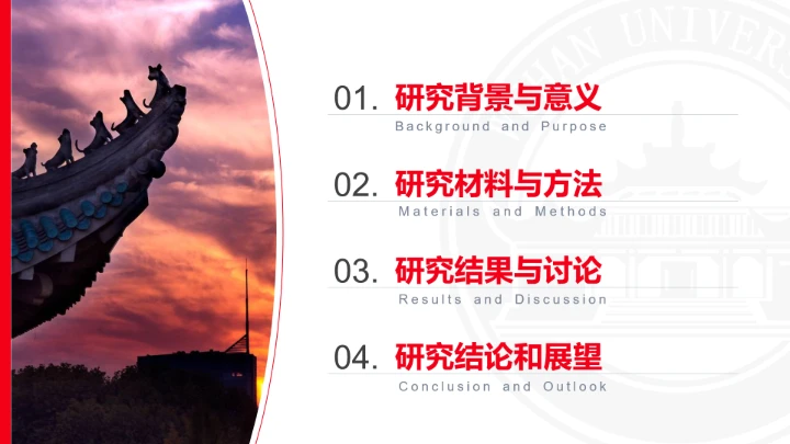 红色武汉大学专属学术汇报毕业答辩通用PPT模板