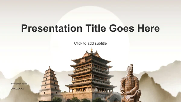 棕色复古风西安热门历史景点深度游计划PPT主题