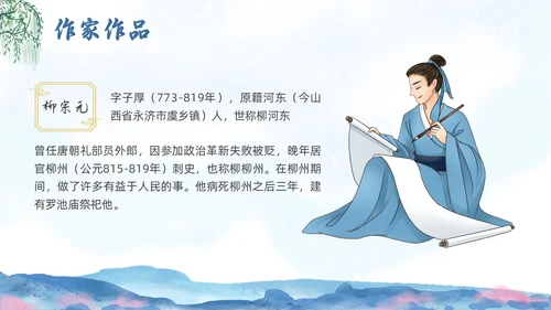 蓝色水墨水彩清明种树郭橐驼传PPT课件