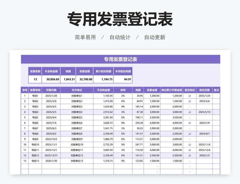 专用发票登记表