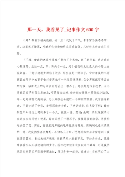 那一天，我看见了记事作文600字