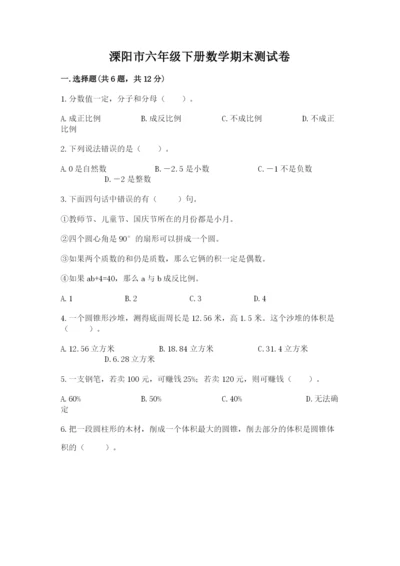 溧阳市六年级下册数学期末测试卷精编答案.docx