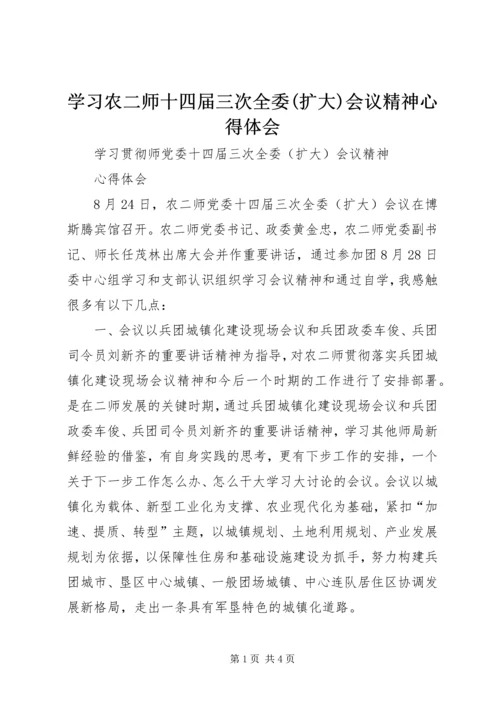 学习农二师十四届三次全委(扩大)会议精神心得体会 (2).docx