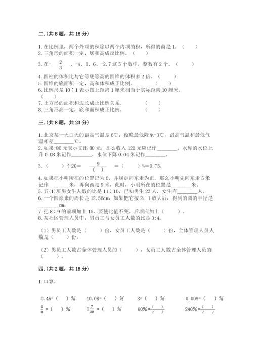 小学数学六年级下册竞赛试题及参考答案（达标题）.docx