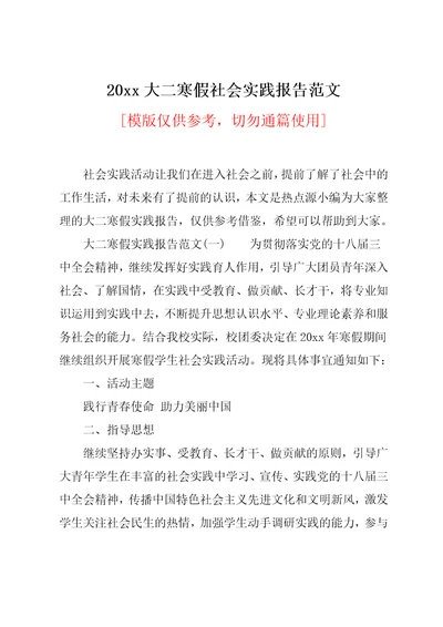 20xx大二寒假社会实践报告范文