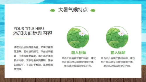 大暑荷花池卡通风格通用PPT模板