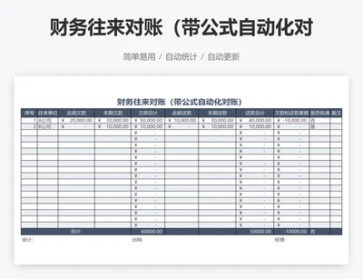 财务往来对账（带公式自动化对账）