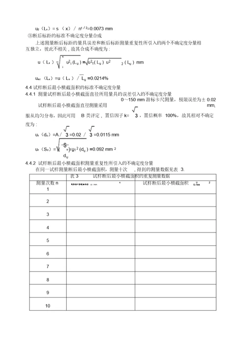 拉伸试验结果的测量不确定度报告T