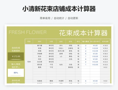 小清新花束店铺成本计算器