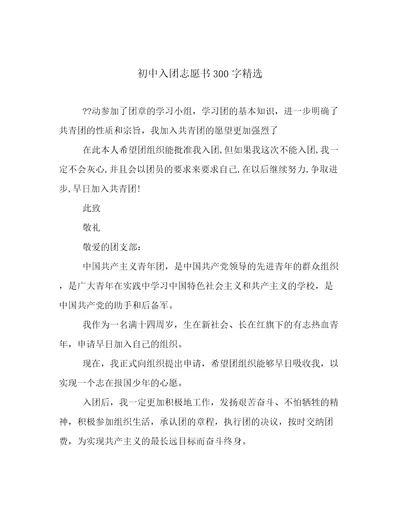 初中入团志愿书300字精选优选文档