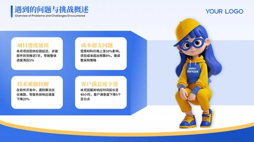 蓝色3D可爱小人工作汇报PPT模版