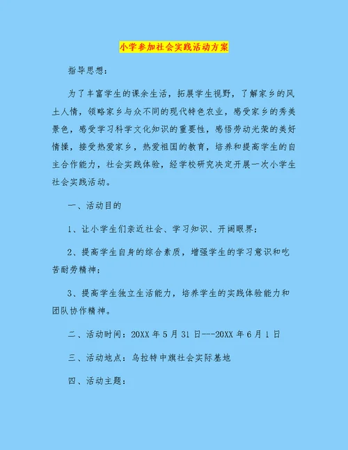 小学参加社会实践活动方案