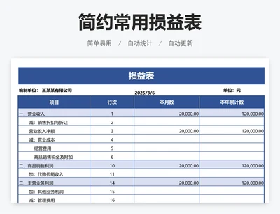 简约常用损益表