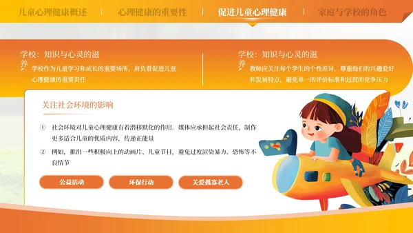 橙色儿童心理健康教育课件模板